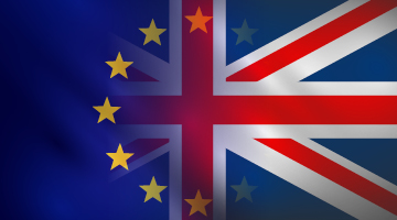 the British and EU flag.